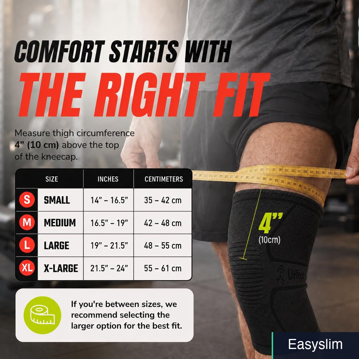 Knee Compression Sleeve Support Brace 4-Way Stretch Black Medium