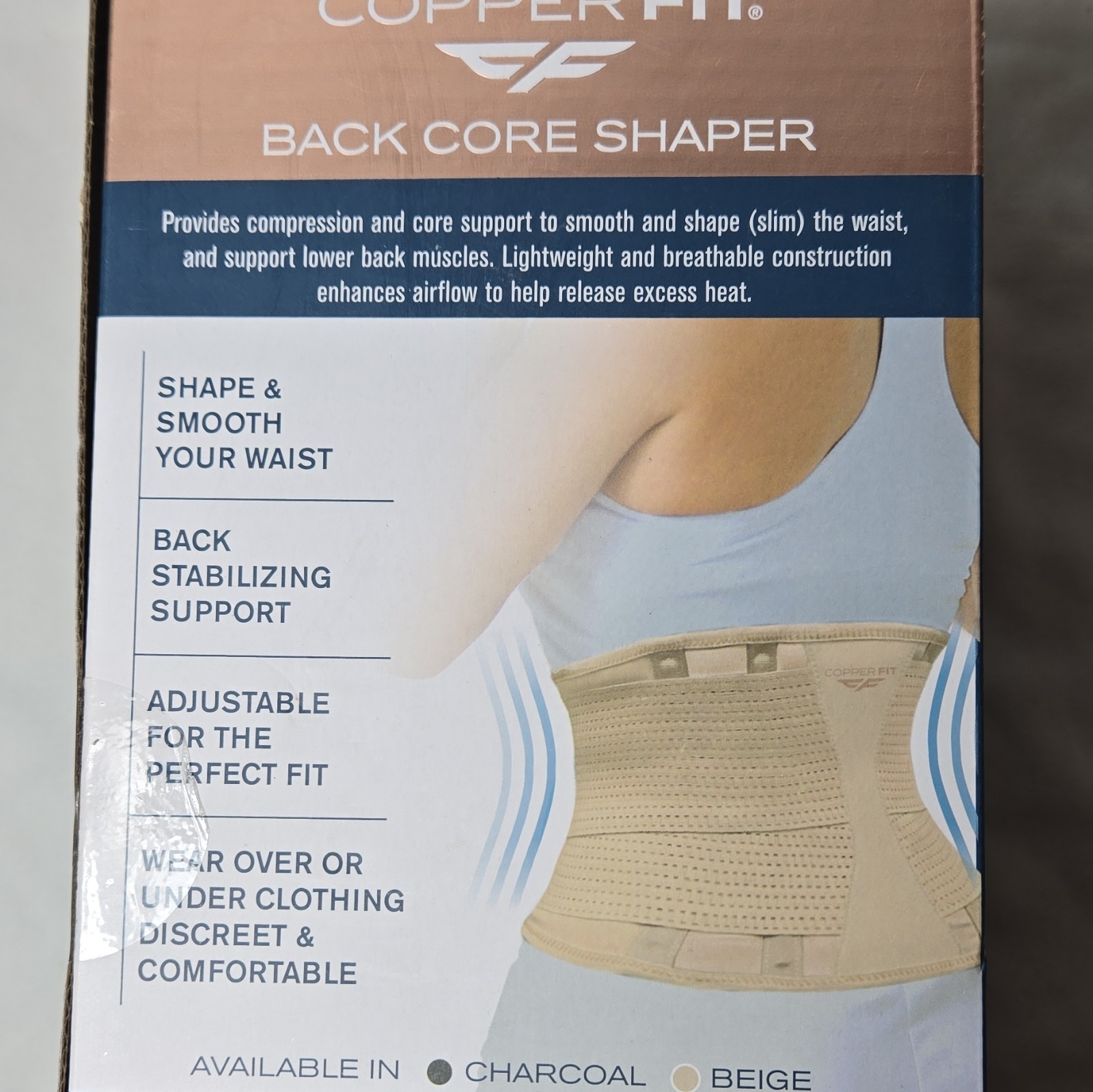 Copper Fit Core Shaper Lumbar Support Belt S/M Waist 26-32 Beige Copper Infused