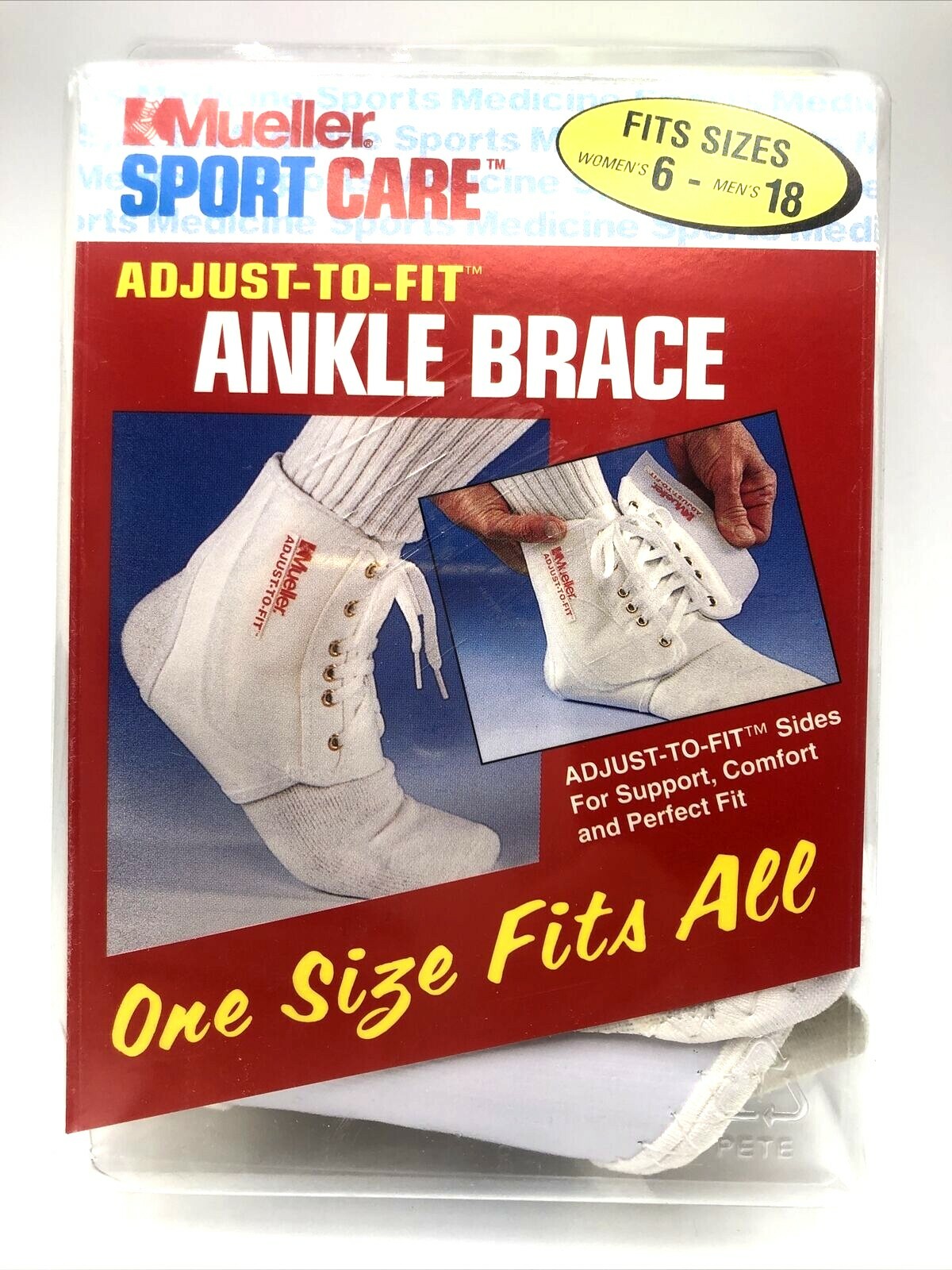 VINTAGE 1998 ANKLE BRACE MUELLER SPORTS MEDICINE ADJUST -TO – FIT PROD. 4572 WHT