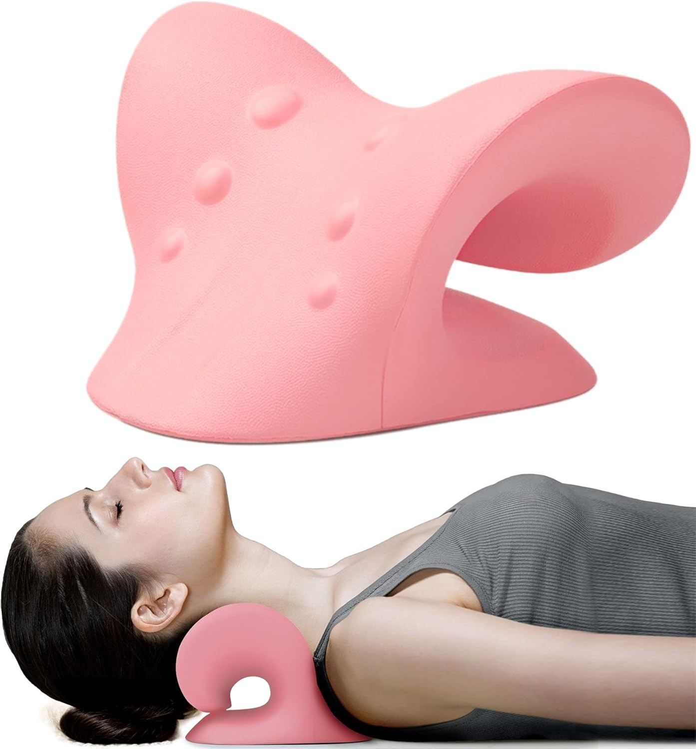 Portable Memory Foam Neck and Shoulder Stretcher – Pink Cervical Support Device