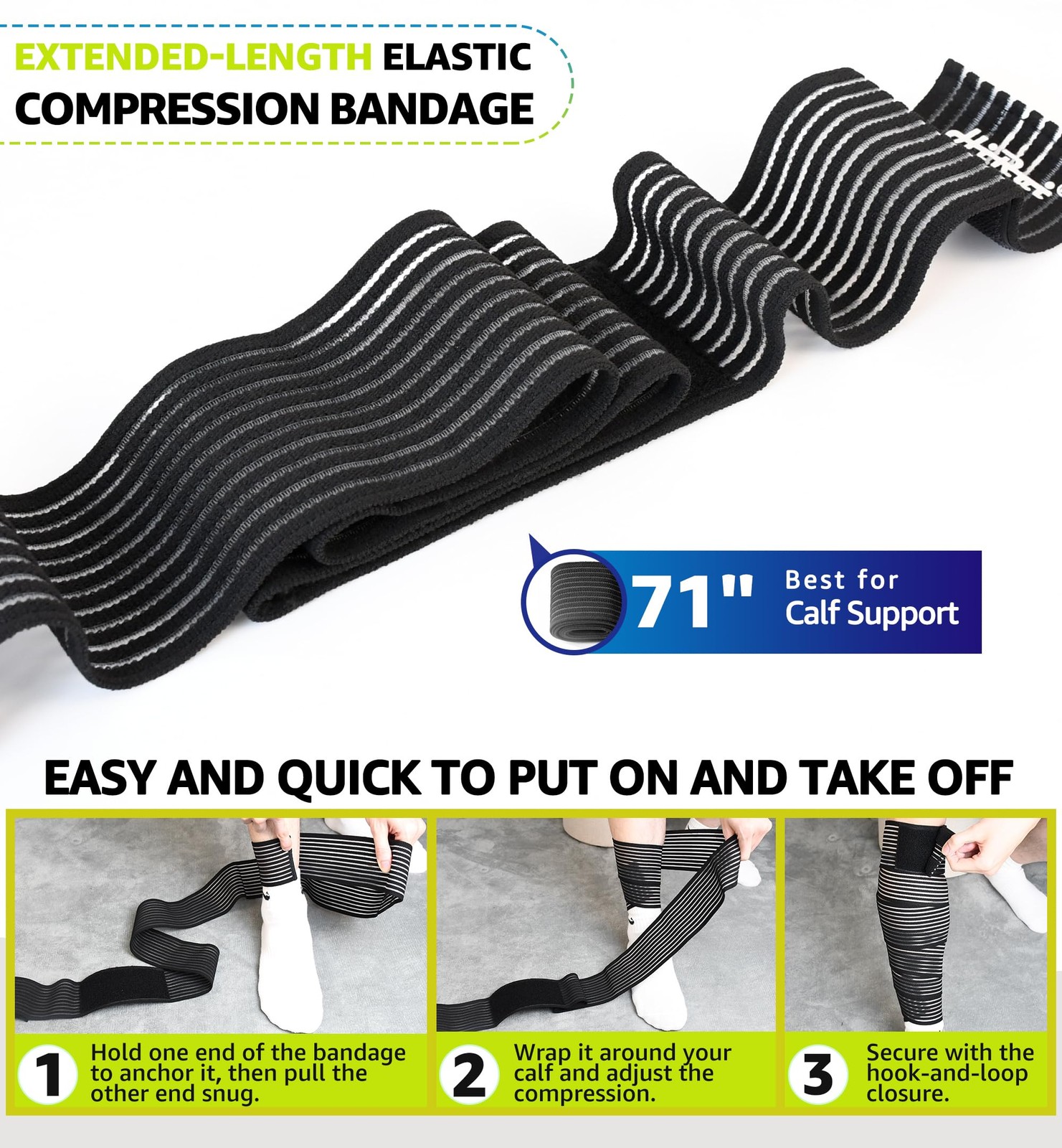 Calf Compression Wraps, 71″ Adjustable Elastic Bandage Sleeves, Lower Leg Cal…