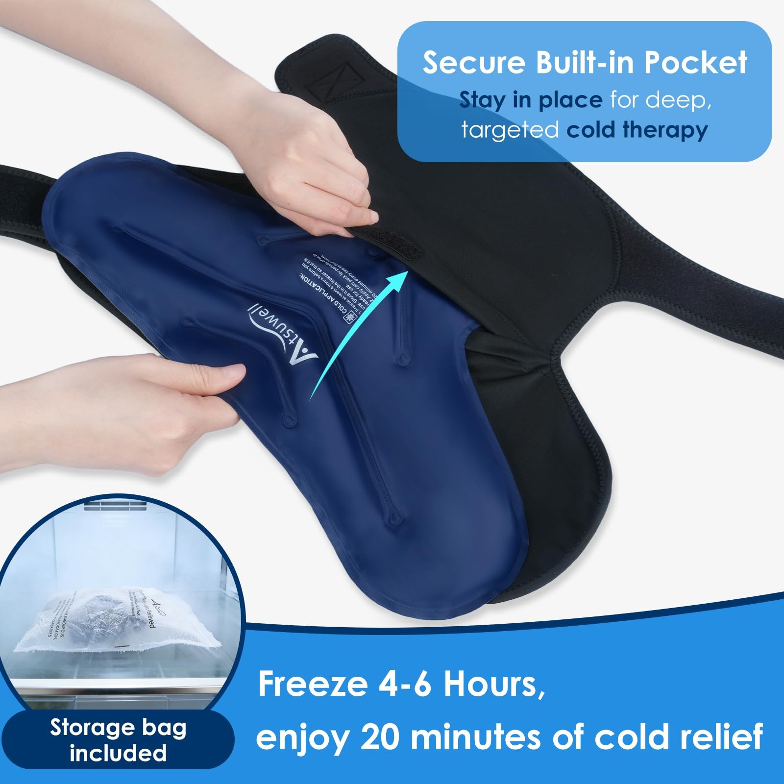 Atsuwell Shoulder Ice Pack Wrap, Supportive Brace Standard, Black