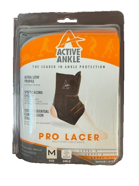 Active Ankle Pro Lacer Multi Sport Brace BLACK MEDIUM in Clamshell