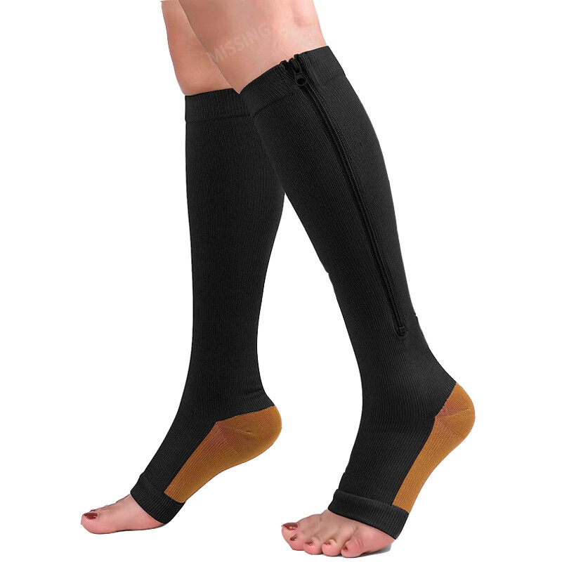 Zipper Compression Socks Open Toe 20-30mmHg Support Stocking Leg Calf Stockings