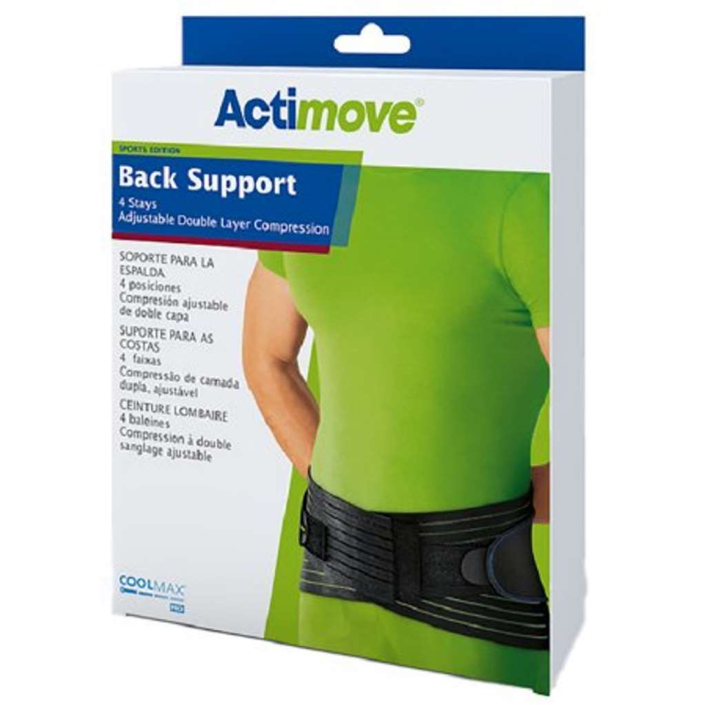 Actimove Back Support 4 Stays Adjustable Double Layer Compression X-Large Black