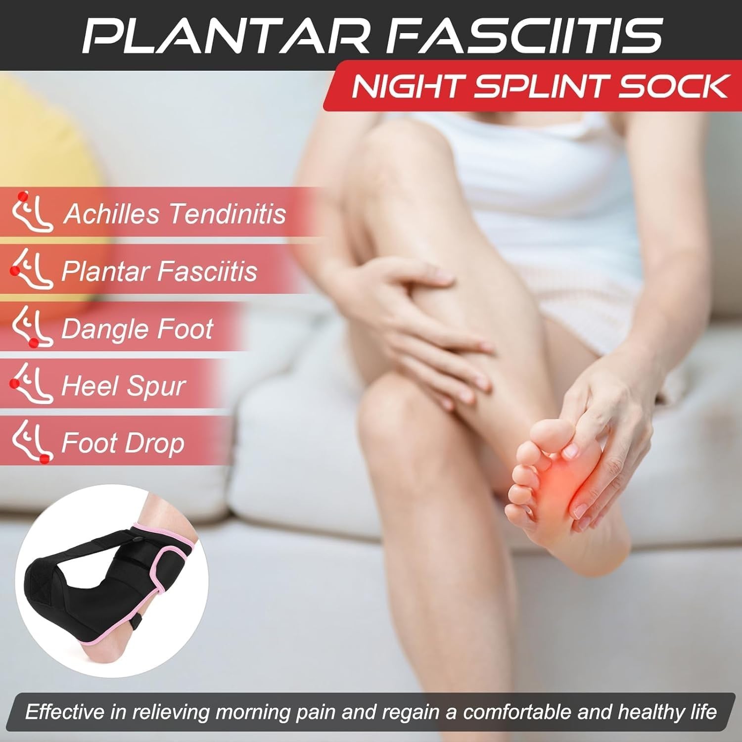 Plantar Fasciitis Night Splint Sock – Black Pink Small, Ultimate Comfort Relief