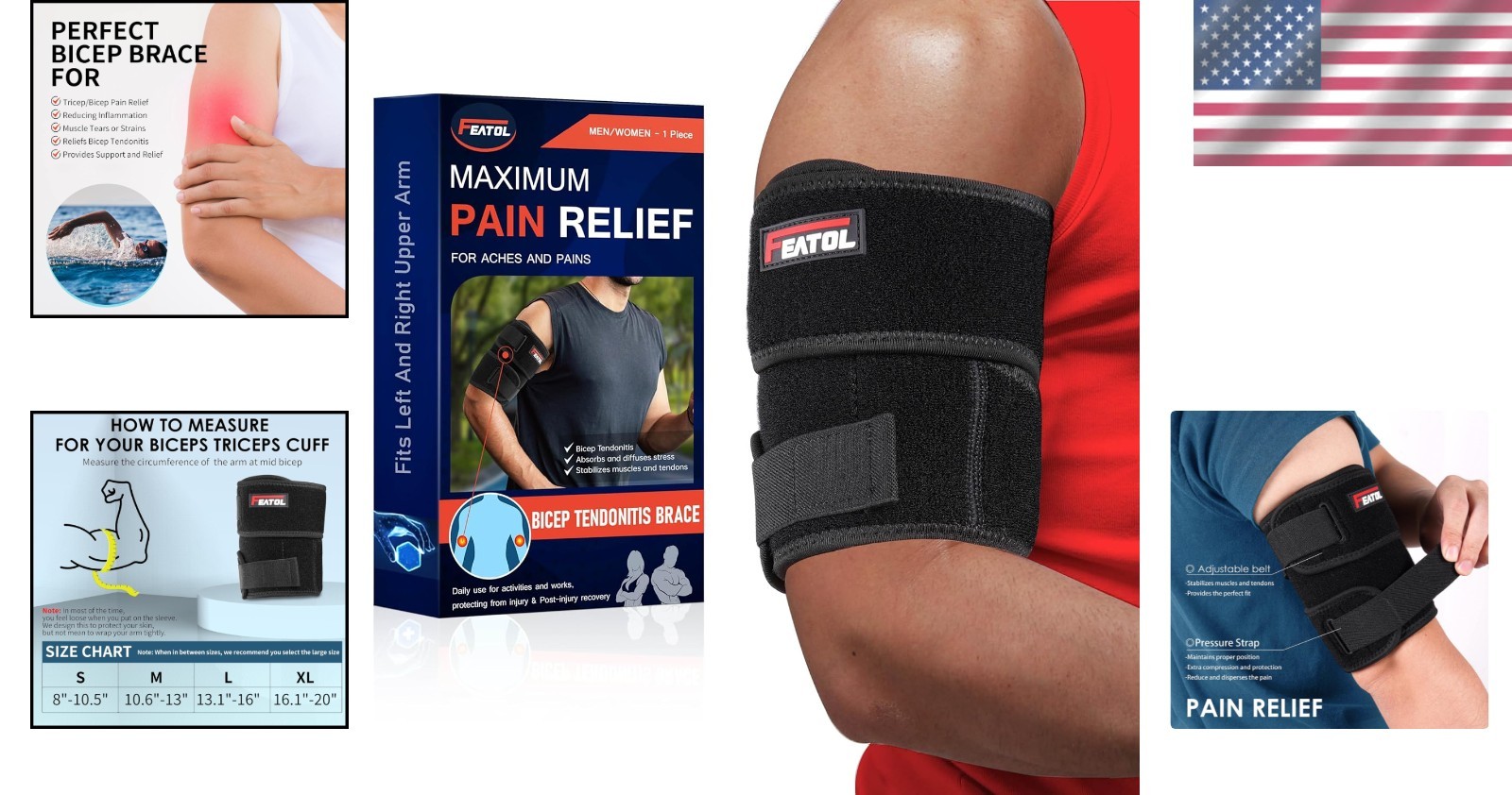 Comfortable Bicep Tendonitis Brace – Black Compression Sleeve, Adjustable, Large