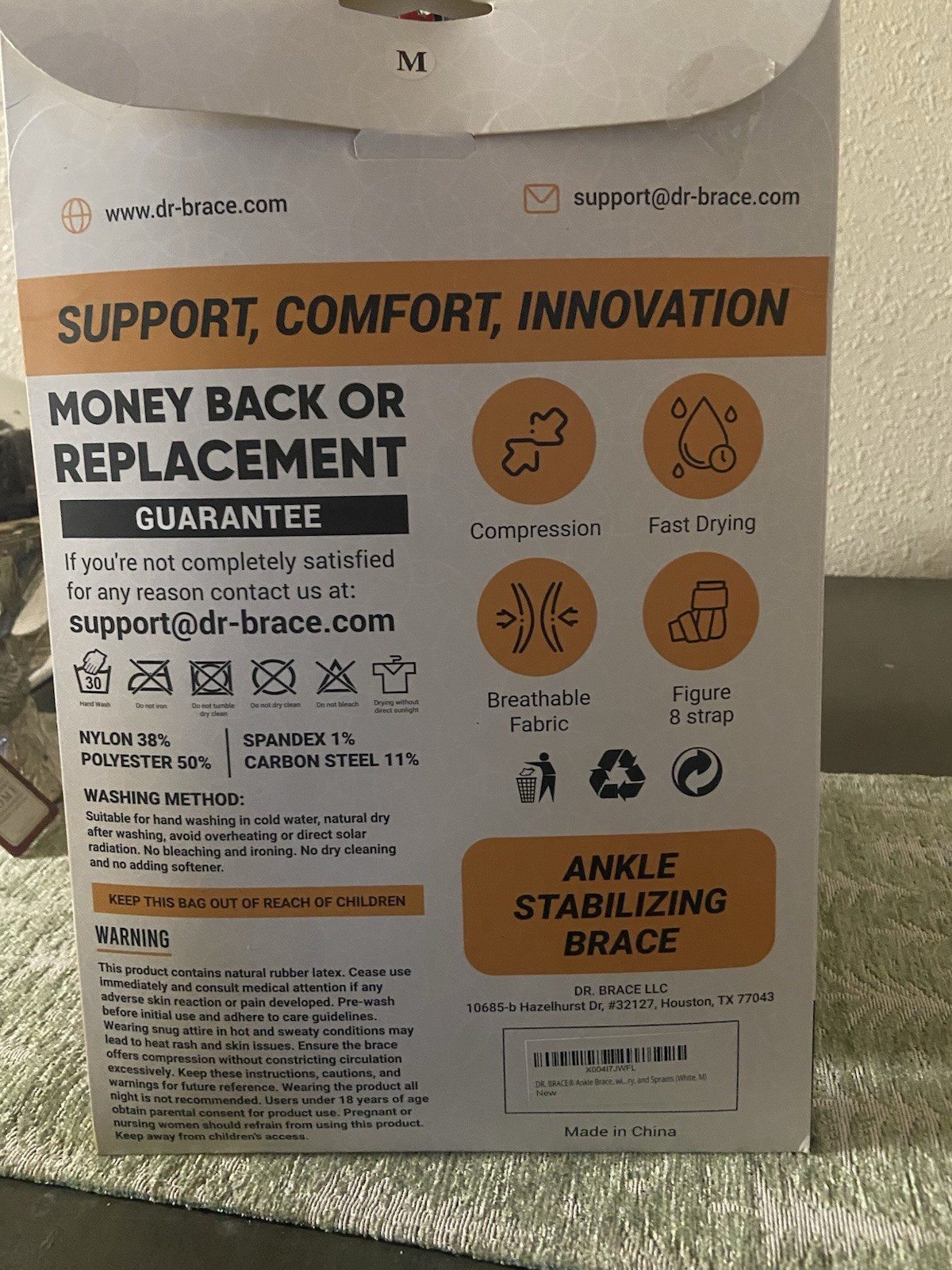 Dr. Brace Ankle Stabilizing Brace white Size M Removable Stabilizers Adult