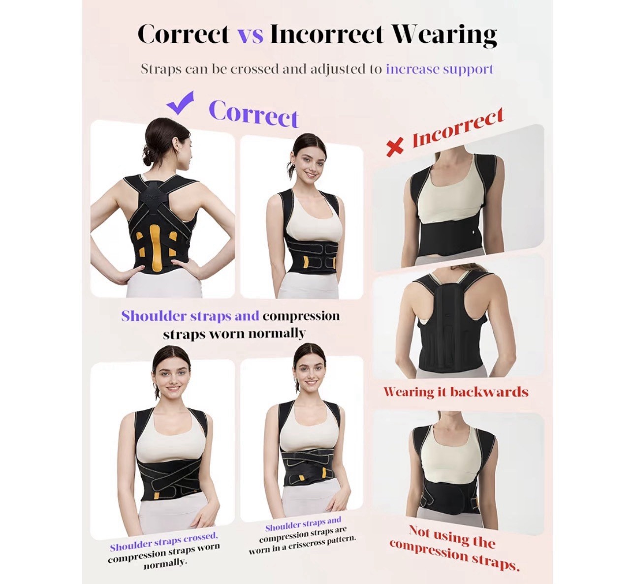 Black Medium Posture Corrector Women/Men 5Full Back Support Brace Rods FSA&HSA