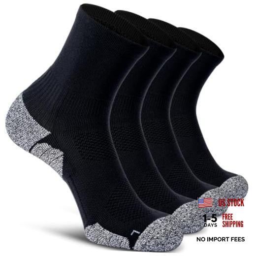 Compression Athletic Quarter Socks Cushioned for Men Women Large 4-pairs Black