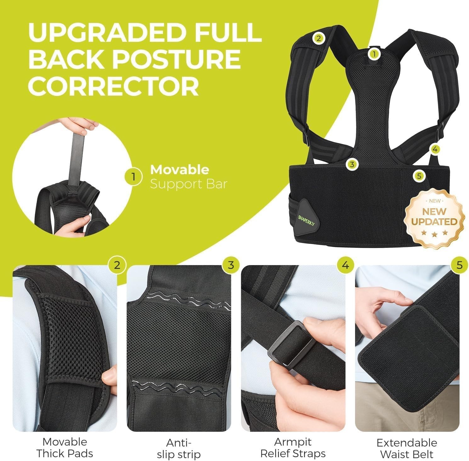 Shaperky Adjustable Posture Corrector Unisex Size L-XL Waist 35-49in