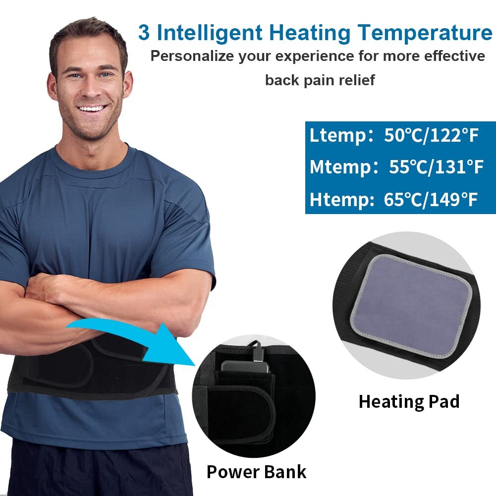 Heated Lower Back Brace for Back Pain, Back Support Belt with Heat & Metal Stays