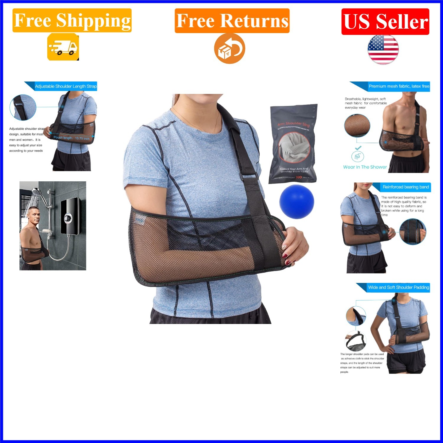 Mesh Arm Shoulder Sling, Adjustable, Unisex, for Injury Rehab, Gray