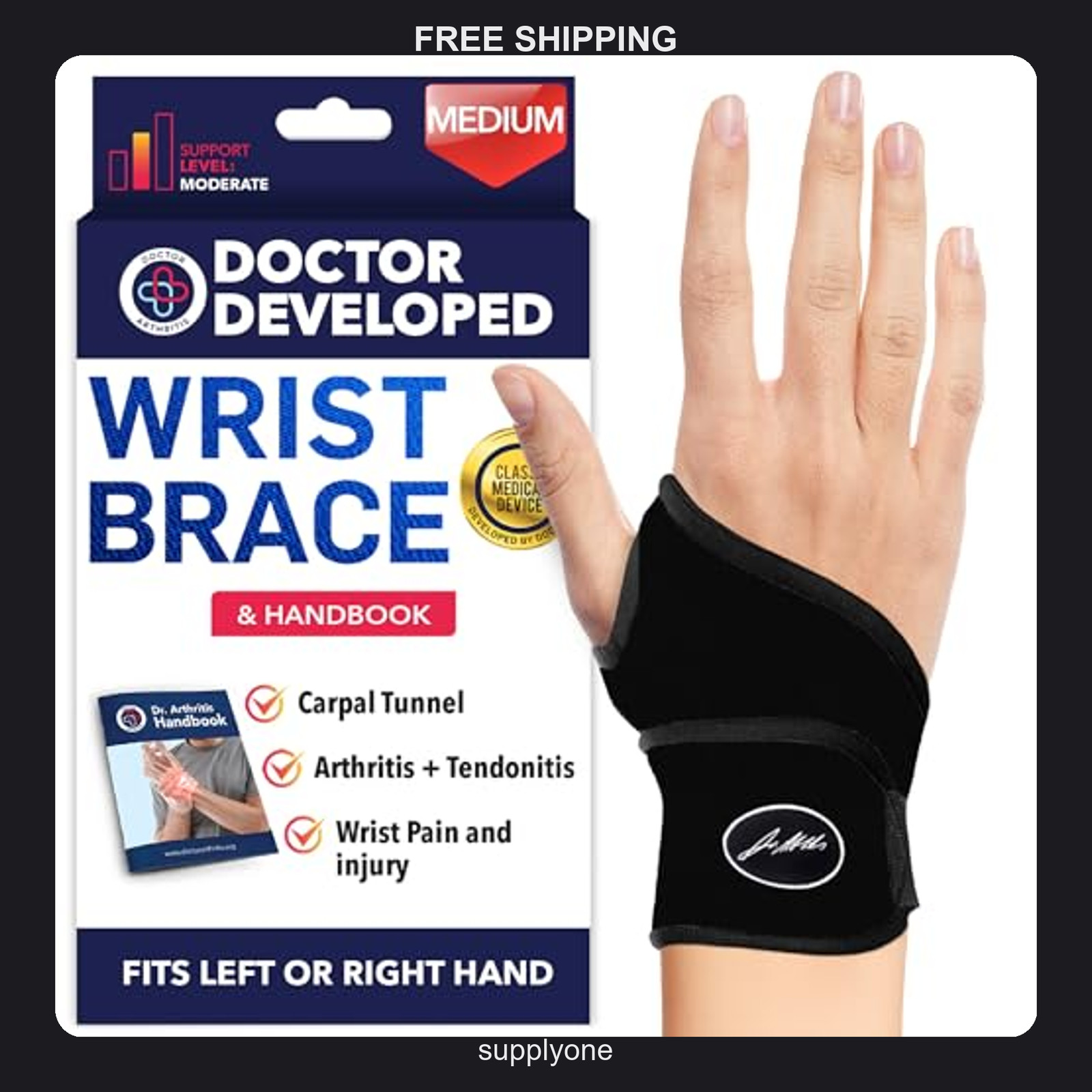Dr. Arthritis Wrist Brace Medium Neoprene Support for Carpal Tunnel and Sprains