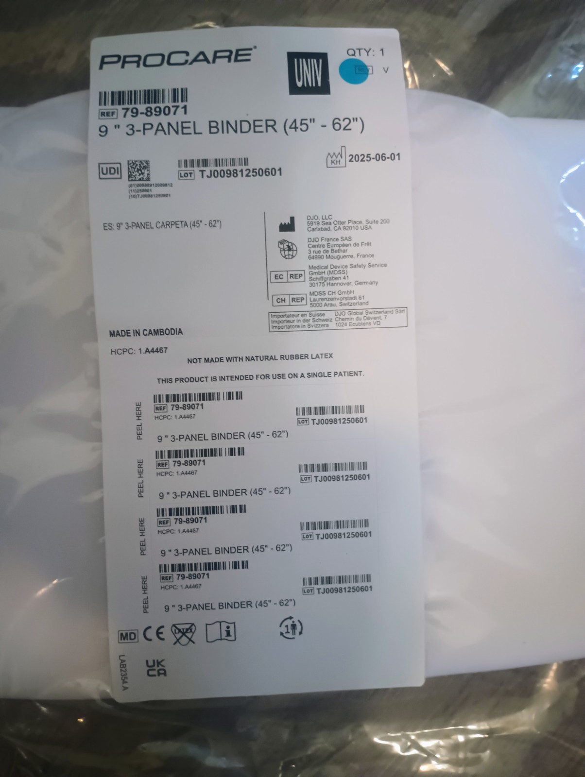 Procare Panel Abdominal & Rib Support 9″ 3- Binder 45-62″ Compression White