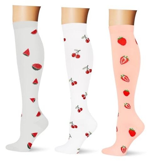 (3 pairs) Compression Socks 20-30 mmHg X-Small 3p909 White/Grey/Pink 7/8/12
