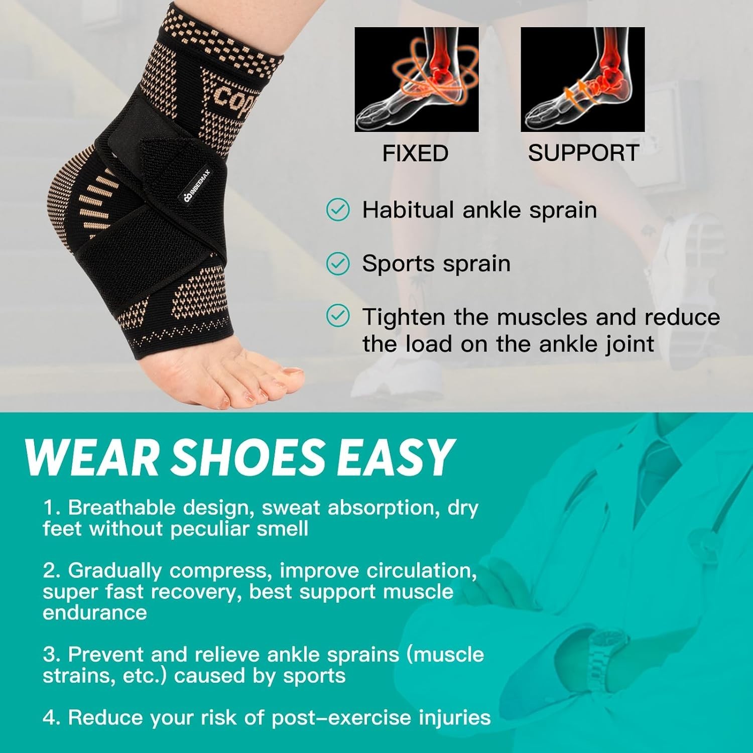 Compression Ankle Sleeve – Copper Infused High-Performance Breathable Design, Pr