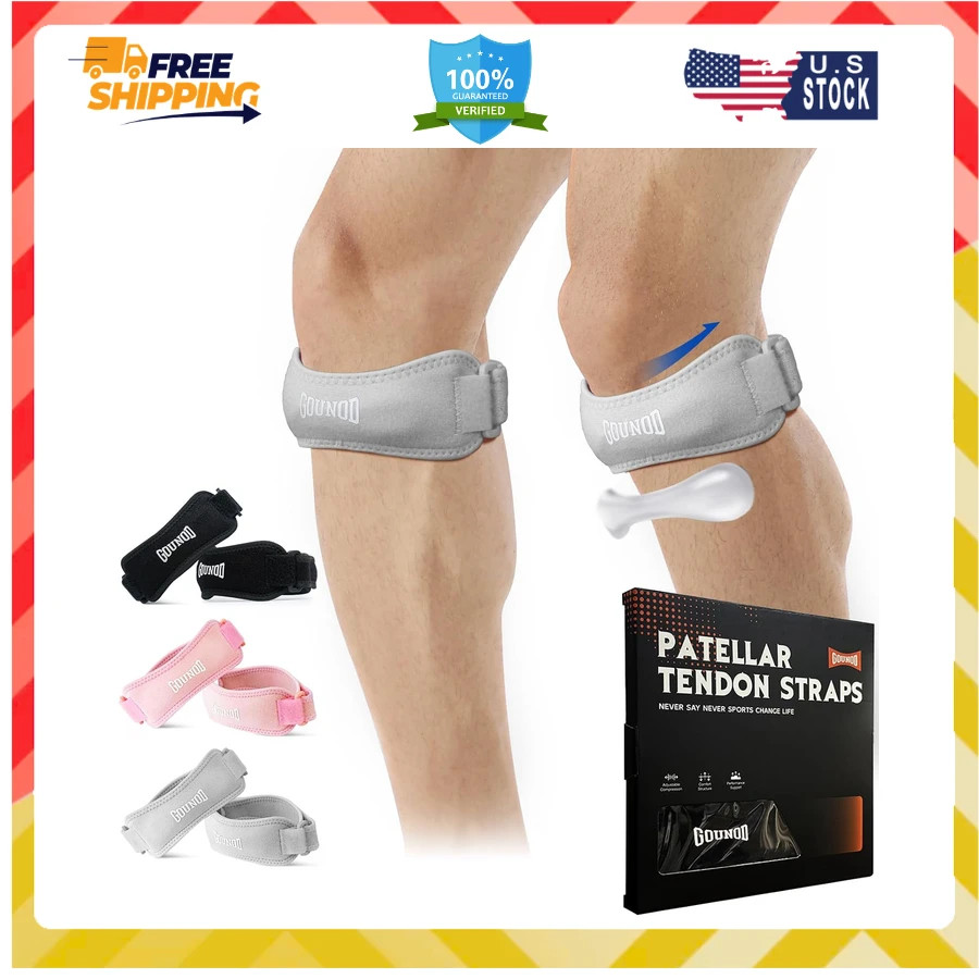 Patellar Tendon Knee Support Strap 2 Pack Pain Relief Band Black