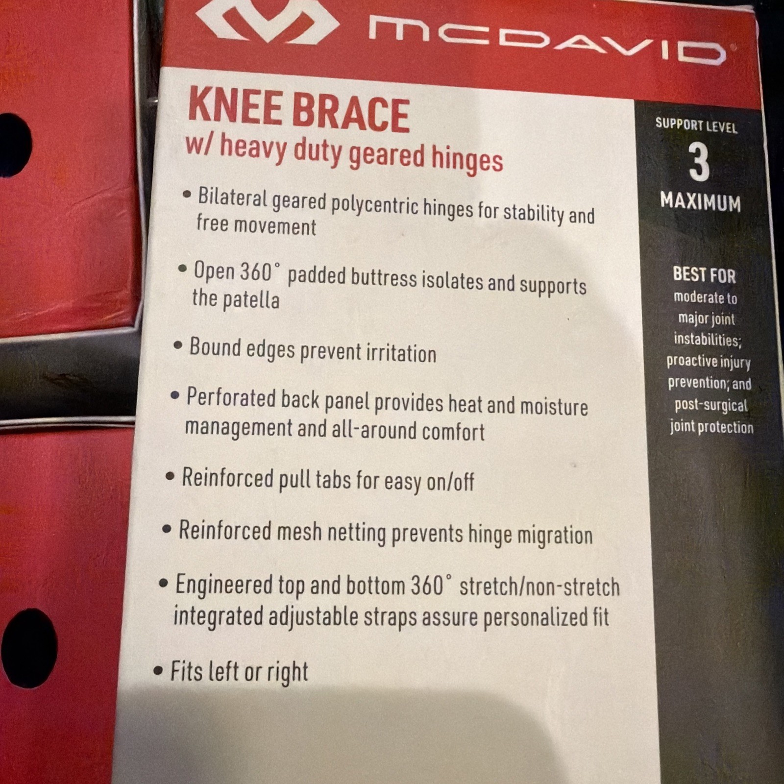 Mcdavid Level 3 Knee Brace w/heavy duty geared hinges size medium 14-15