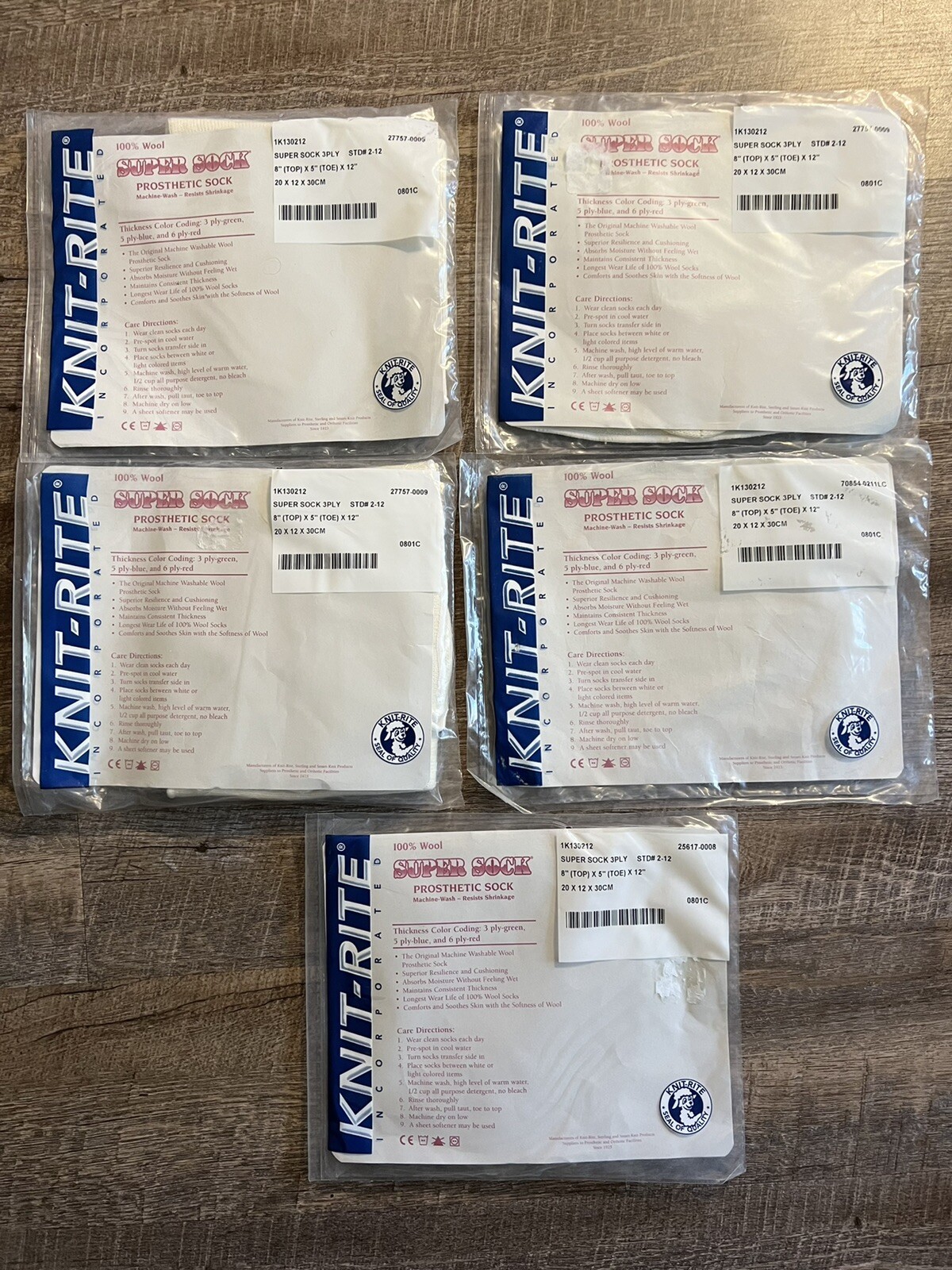 FIVE 5 Knit-Rite Prosthetic Super Sock 3-Ply Wool 8” Top x 5” Toe x 12” 1K130212