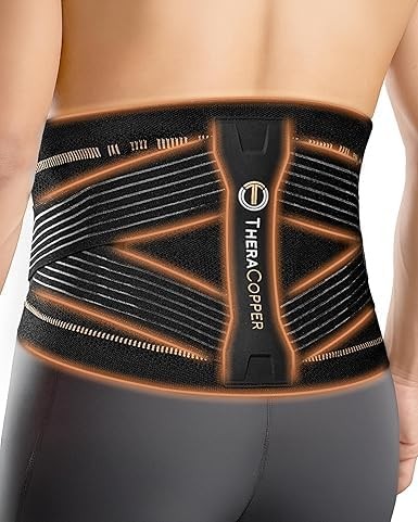 TheraCopper Copper Back Brace for Men & Women — Lumbar Support Large, Black