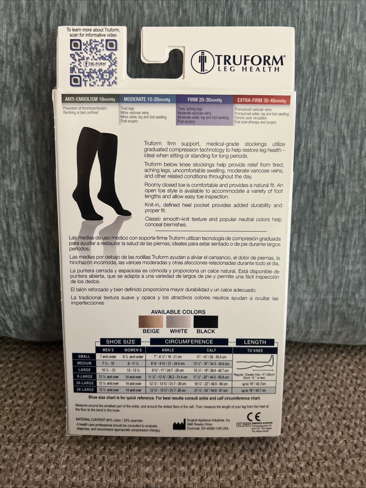 Truform Leg Health Compression Stockings 20-30 mmHg Closed Toe Lg Black Firm