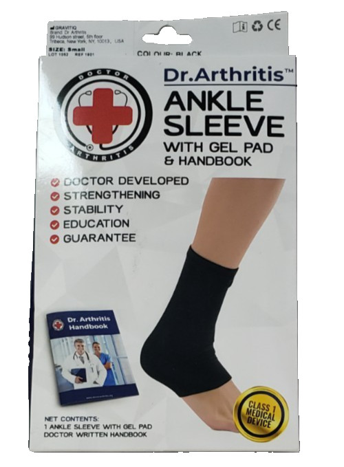 Dr. Arthritis Ankle Brace Compression Ankle Sleeve with Gel Pad & Handbook, S