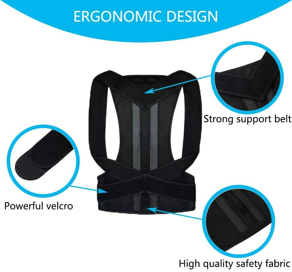 Blue Adjustable Back Brace Belt, Improve Posture & Neck Should Back Pain Relief