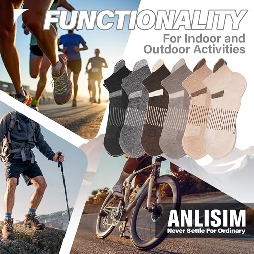 6 Pairs Merino Wool Ankle Running Hiking Socks Compression Large Brown Beige