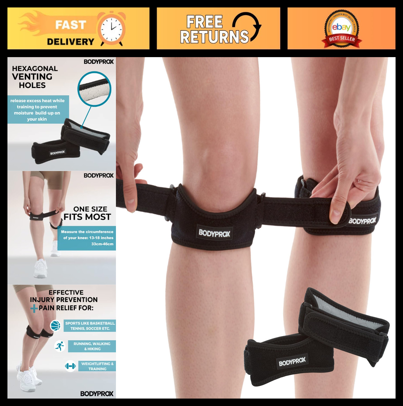 Knee Strap 2 Pack for Pain Relief – Support Brace for Hiking, Soccer, Basketball