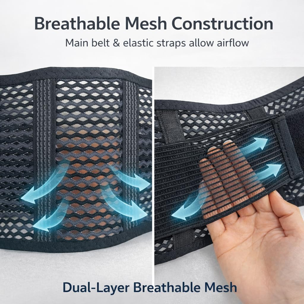 Breathable Back Brace for Lower Back Pain Relief – Lightweight 3D Air-Mesh Lumba