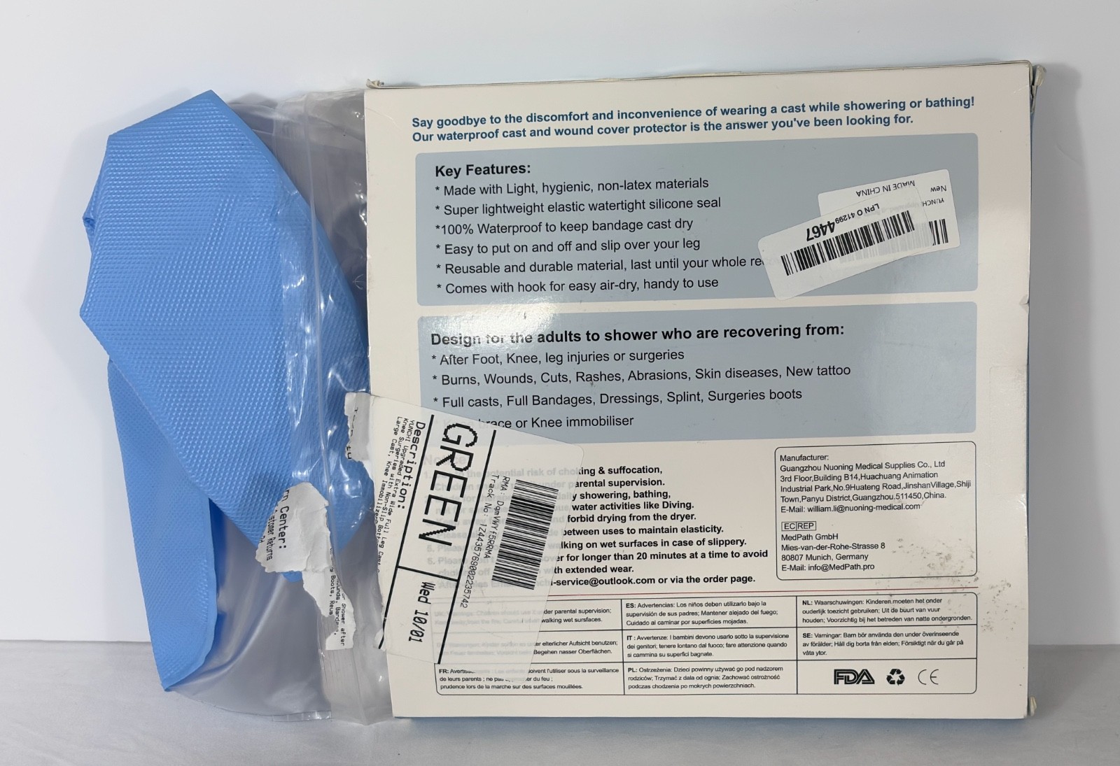 Yunchi waterproof leg cast latex free easy on off, shower, reusable