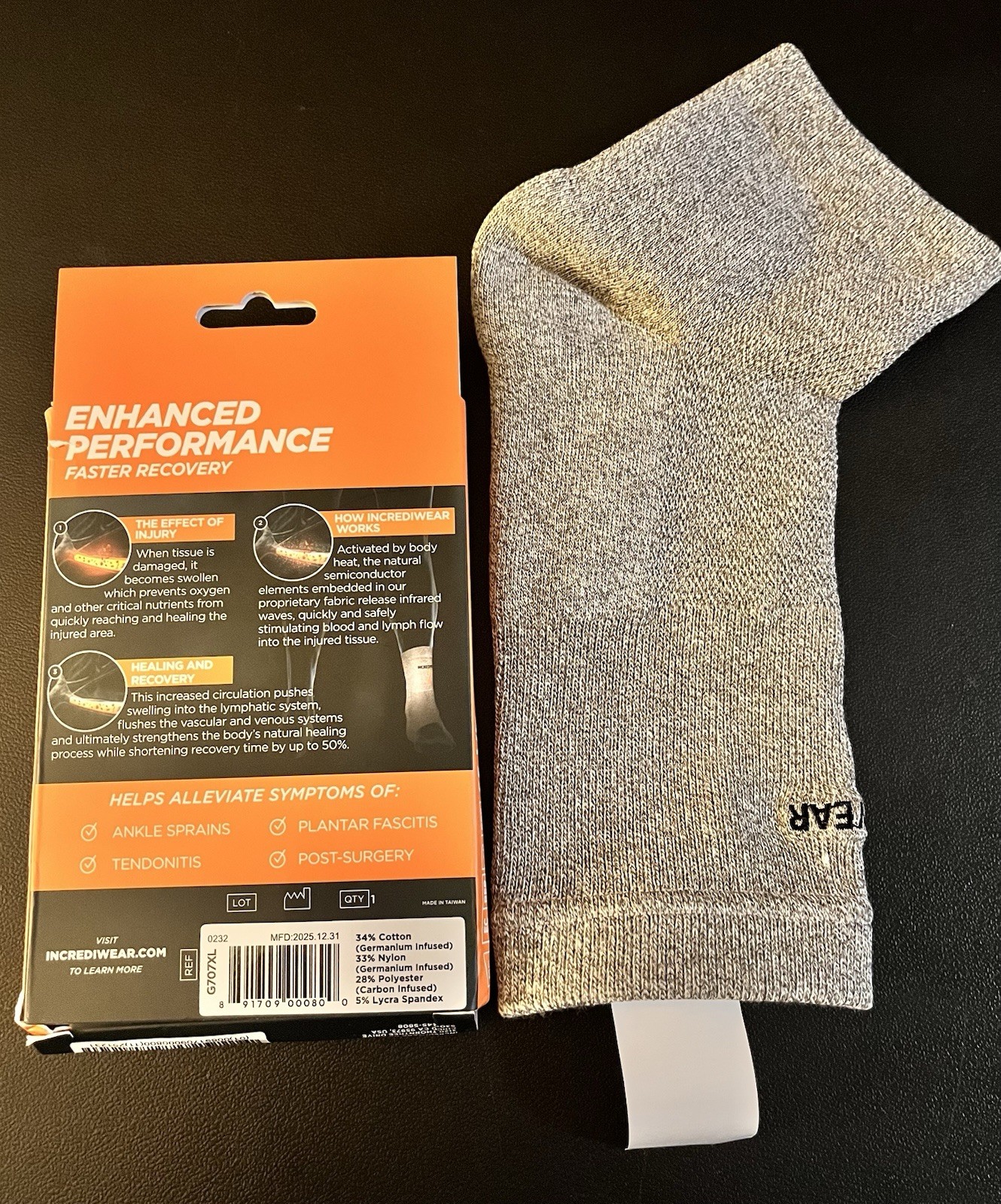 Incrediwear Ankle Sleeve XL Grey Compression Brace Support – Used