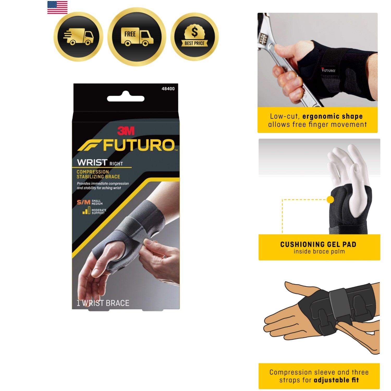 401503 Performance Knee Support, Breathable, Medium – Black