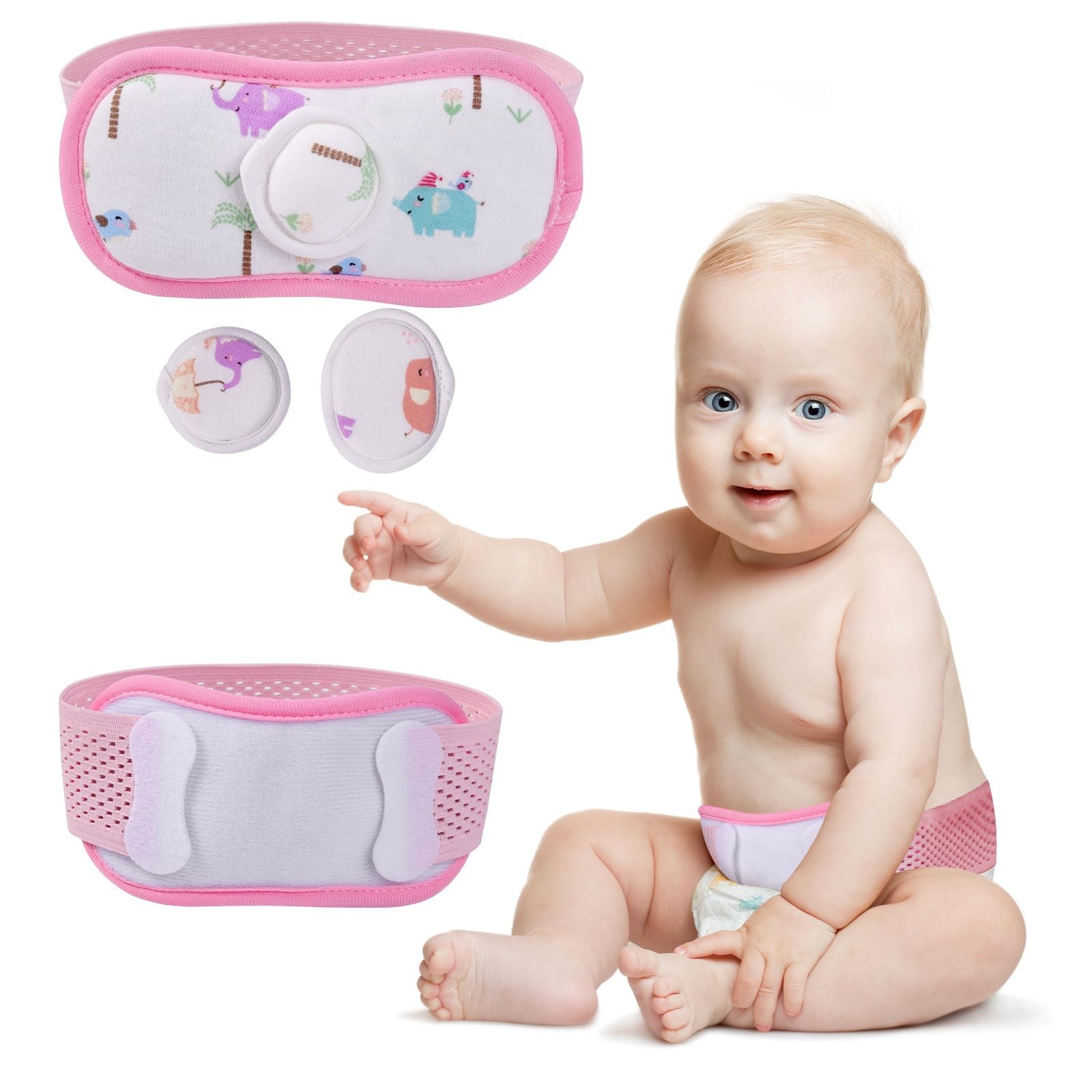 Baby Umbilical Hernia Belt Navel Band 3 Compression Pads 14-21 Inch Pink