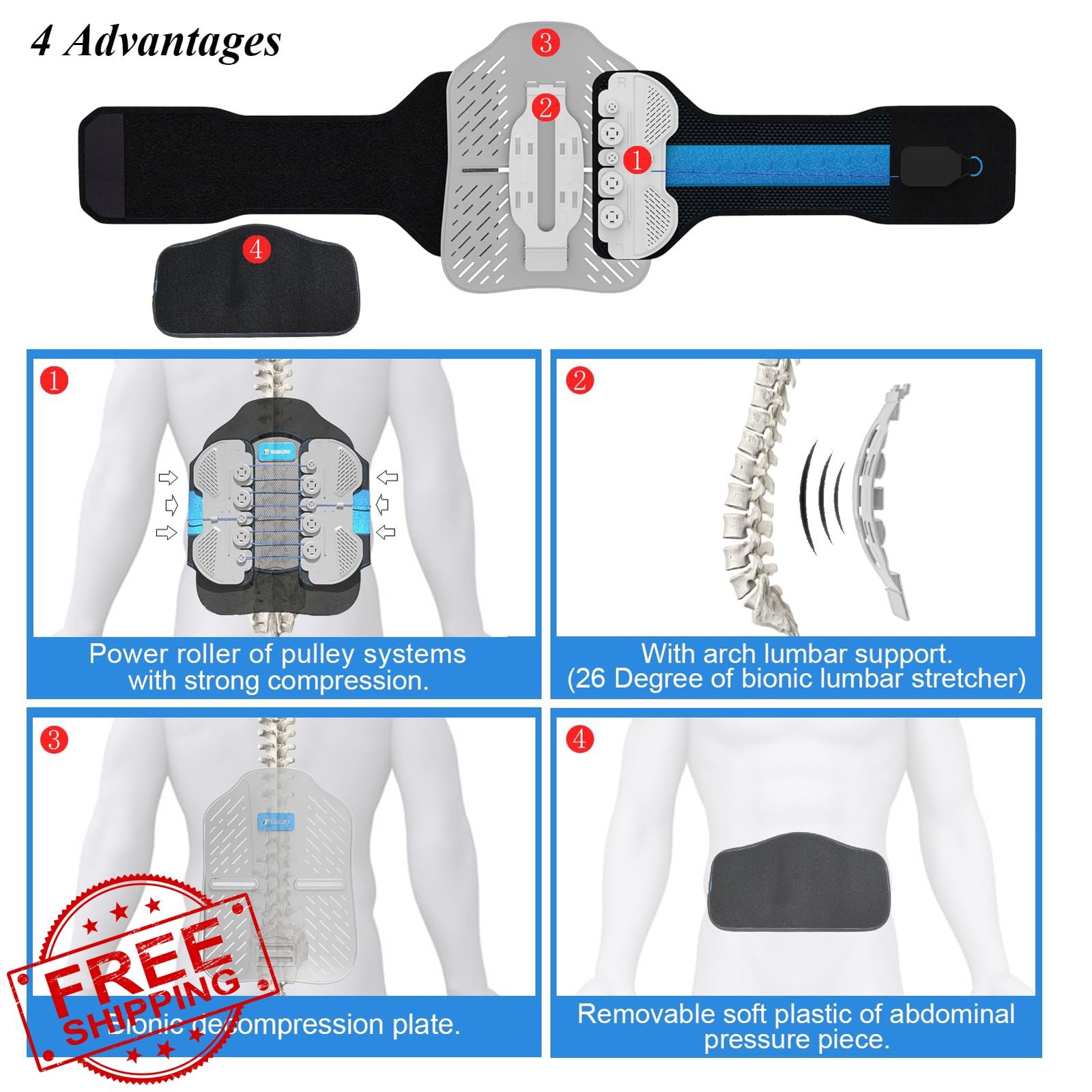 T TIMTAKBO LSO Back Brace Grey Blue 2XL/3XL