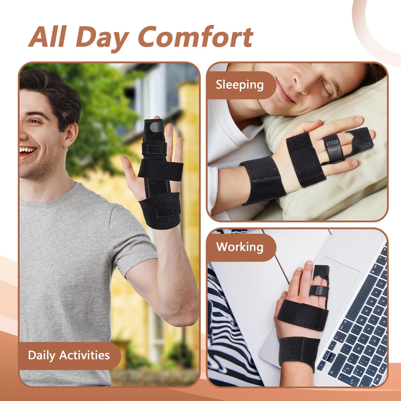 2 Finger Splint, Adjustable Brace, Metal Support L/XL, Black