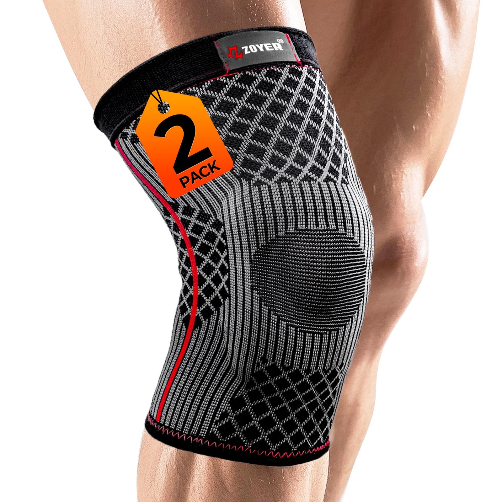 ZOYER 2 Pack Knee Brace for Women & Men, 3D-Knitted Compression Medium