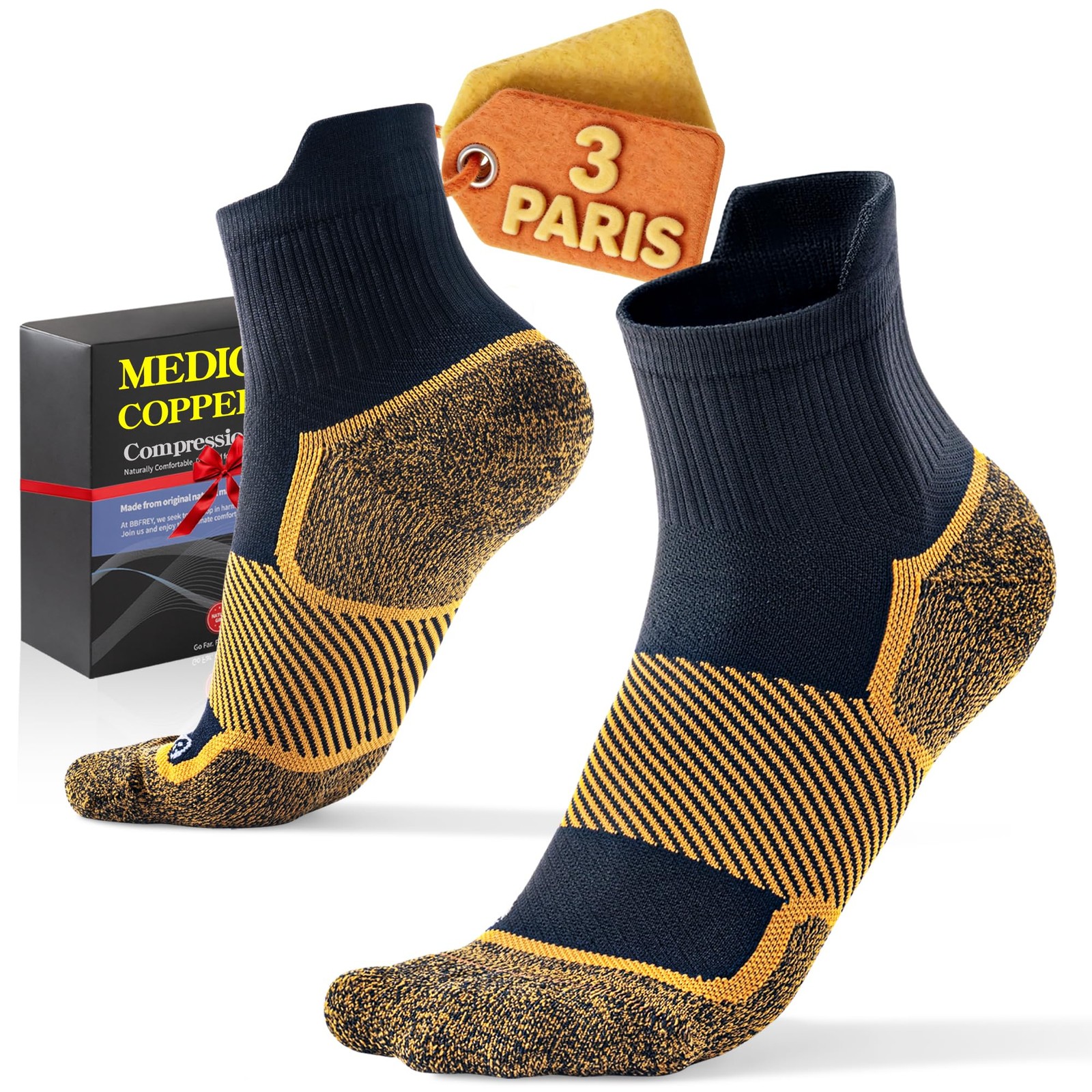 Firm Copper Compression Ankle Socks 20–30 mmHg for Large, 3 Pairs –