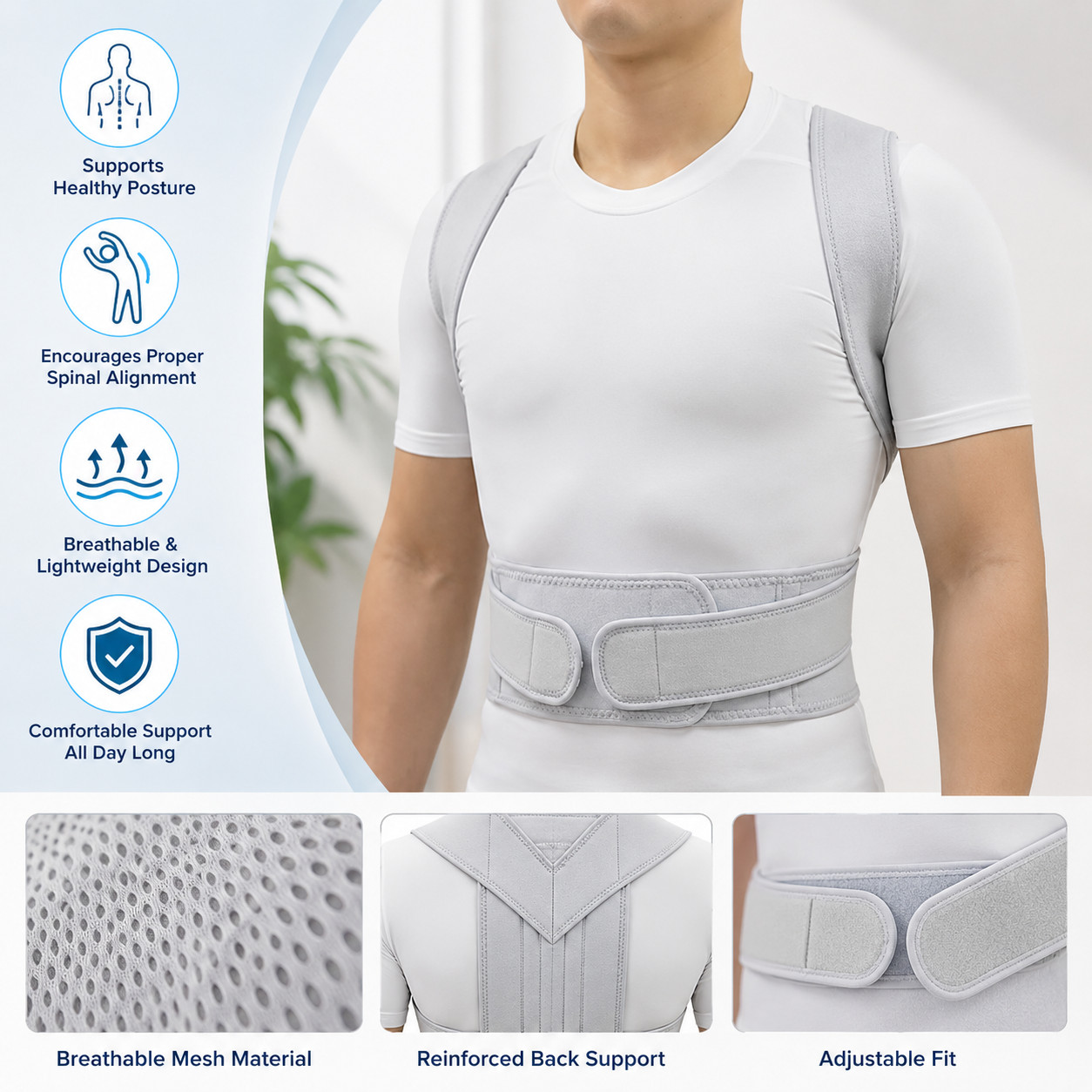 Adjustable Back Posture Brace Shoulder Support Trainer for Men Women Adults