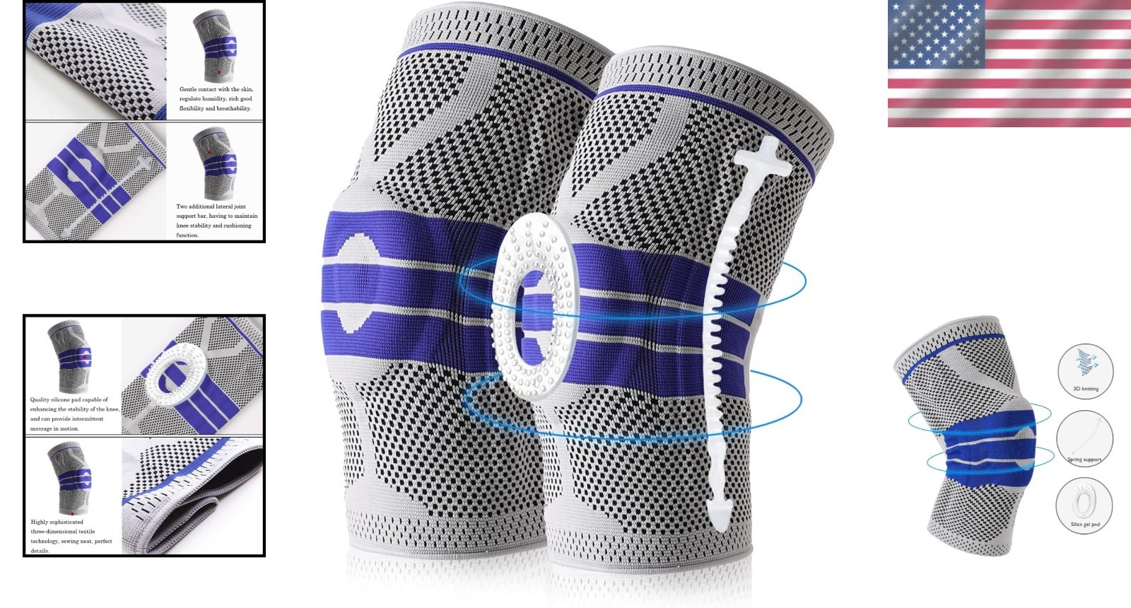 Knee Brace Compression Sleeve with Silicone Gel Support