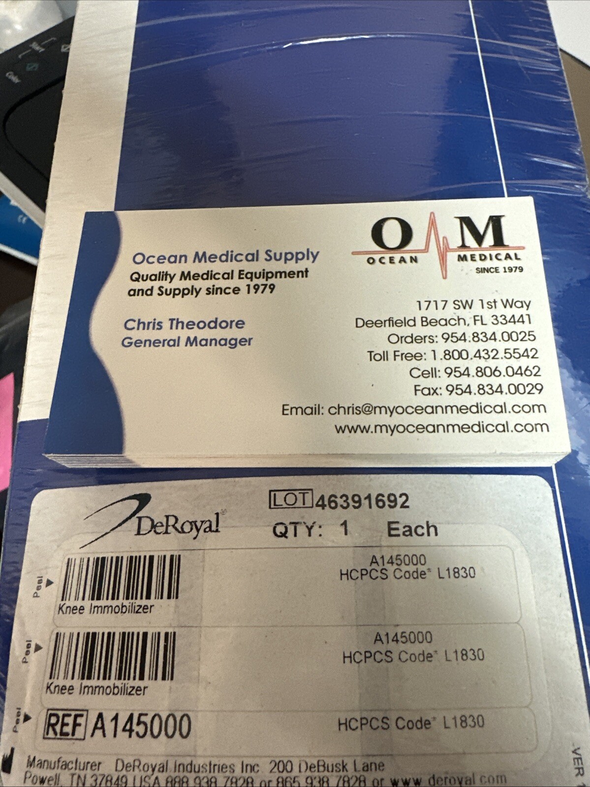 Tietex Knee Immobilizer 24″ L Adult, Universal Left/Right, Deroyal A145000 New!