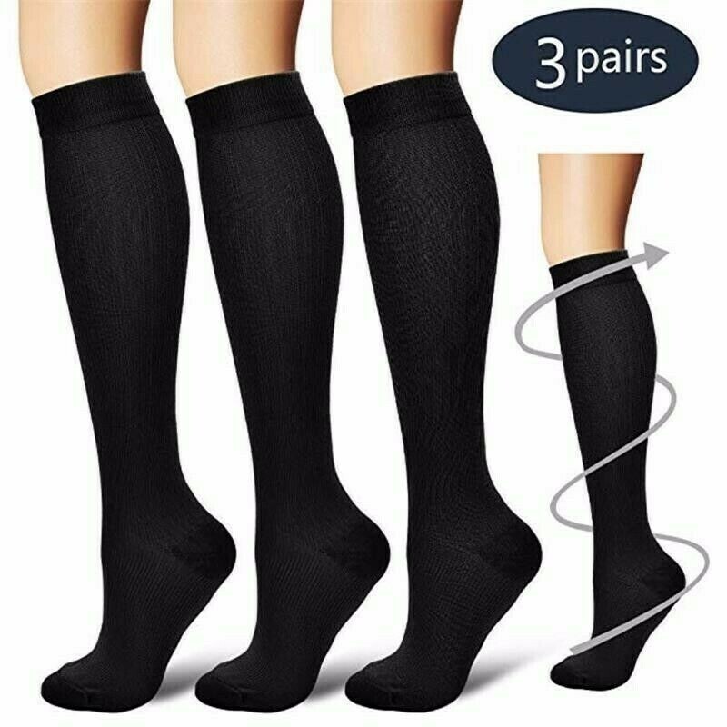(3 Pairs) Copper-Compression Socks 10-15mmHg Graduated Support Mens Womens S-XXL