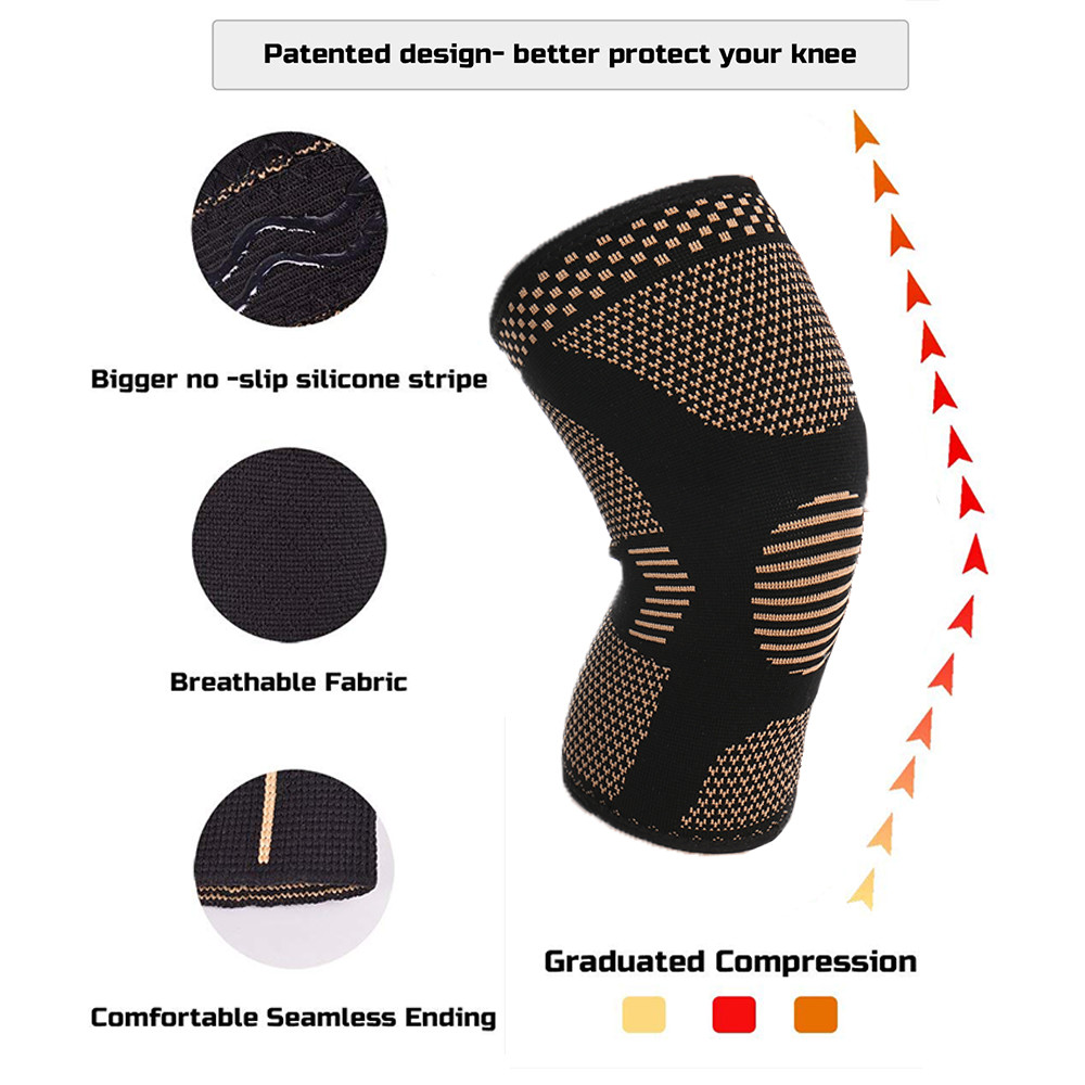 Knee Sleeve Compression Brace Copper Support For Sports Joint Pain Arthritis Gym