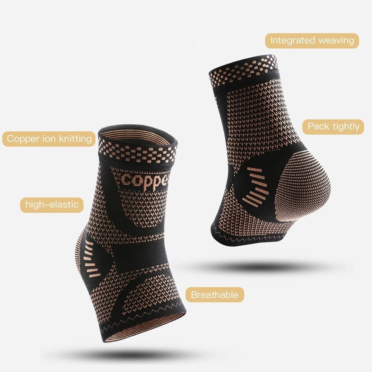 2 PCS Copper Ankle Support Brace Compression Strap Achilles Tendon Sprain Sports