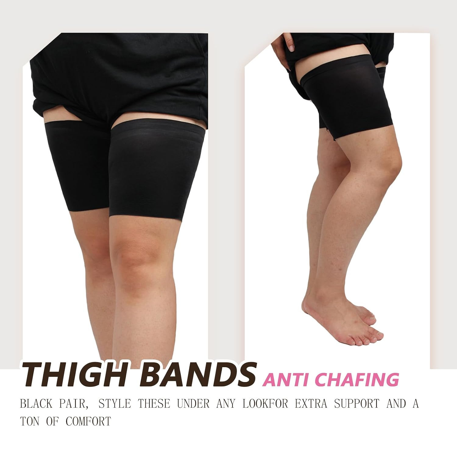 1 Pair Thigh Compression Sleeves Adjustable Elastic Anti Chafing Bands Wraps