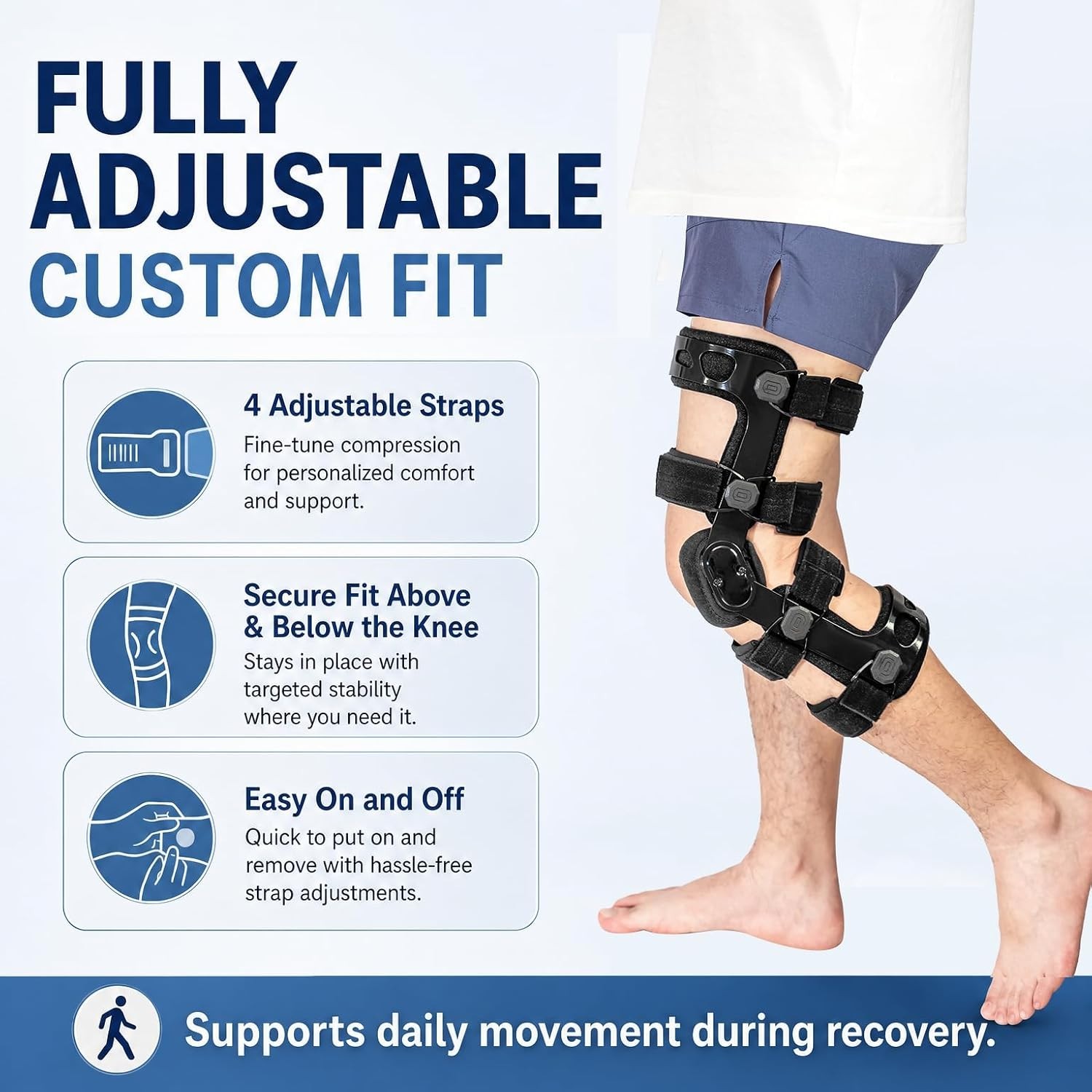 Functional Hinged Knee Brace with Adjustable ROM, ACL PCL MCL Support