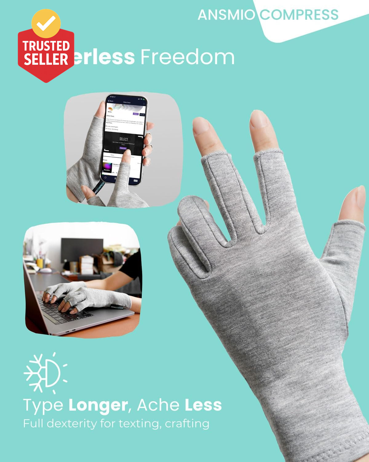 Rayon Derived from Bamboo Compression Gloves – Fingerless Arthritis & Carpal Tun