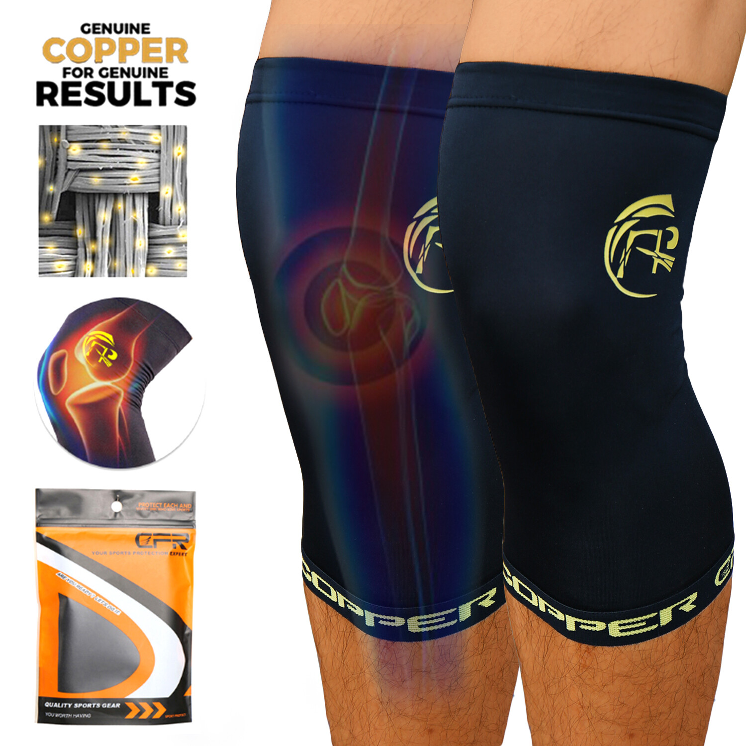 Copper Knee Leg Support Compression Sleeve Brace Sport Joint Relief Arthritis US