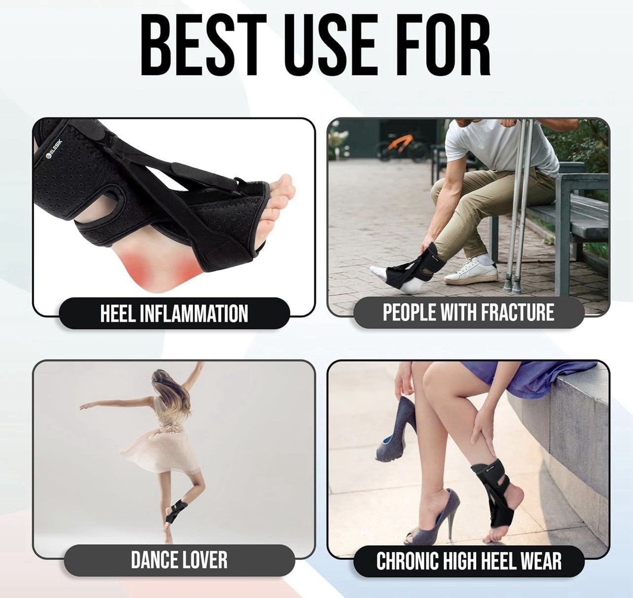 ELESIK Night Splint for Plantar Fasciitis Foot/Ankle Brace One Size Black